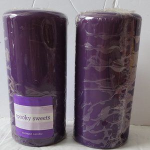 Two Purple Halloween Spooky Sweets Candles